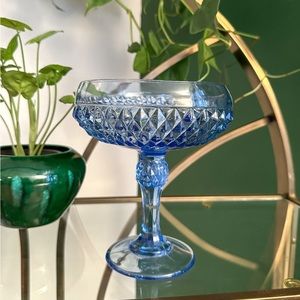 Vintage Indiana Glass Diamond Point Tall Footed Compote Bowl in Bold Regal Blue